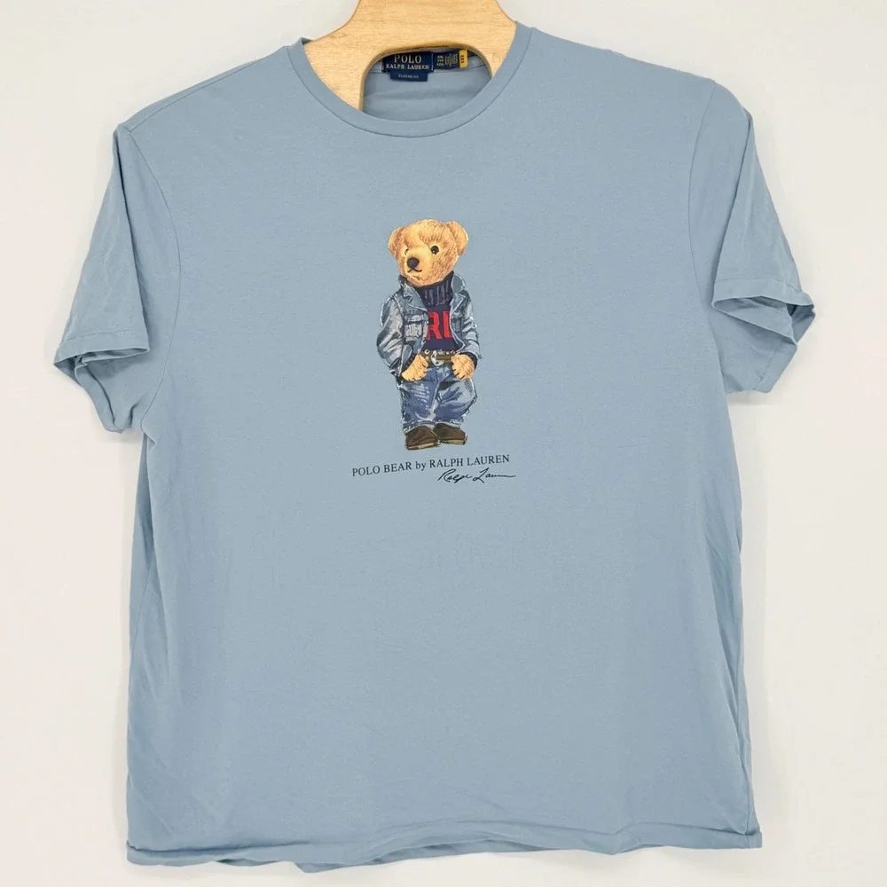 Polo Ralph Lauren T-Shirt Mens XXL Blue Polo Bear Graphic Cotton Classic Fit Tee